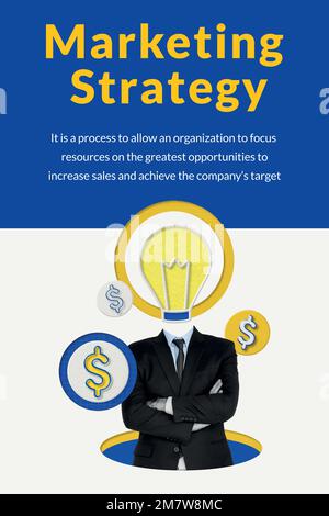 Editable marketing strategy template vector with businessman and lightbulb remixed media Stock Vector