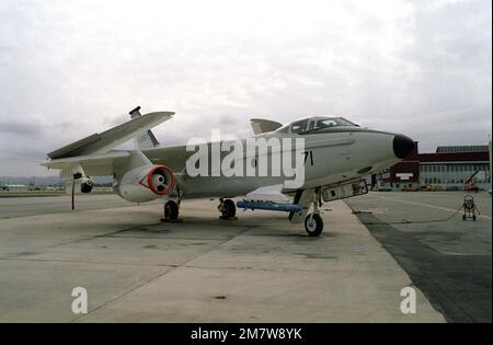 A view of an A-3 Skywarrior aircraft equipped with electronic warfare (jammer) pods, with its wing folded up at the Pacific Missile Test Center. Base: Naval Air Station, Point Mugu State: California (CA) Country: United States Of America (USA) Stock Photo