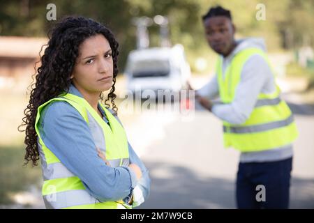 upset couple after a car accident Stock Photo