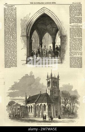 Vintage illustration of Baptistery, St Helen's parish church, Escrick, North Yorkshire, Victorian 19th Century Stock Photo