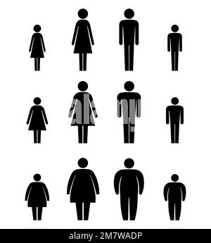 Man, woman and children Body Figure Size Icon. Stick Figures. isolated on white background. Vector illustration. Eps 10. Stock Vector