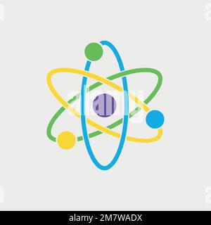 Atom icon. Nuclear icon. Electrons and protons. Science sign. Molecule Icon isolated on grey background. Vector illustration. Eps 10. Stock Vector