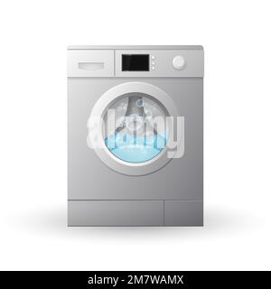 Closed washing machine isolated on white background. 3d Vector illustration. Stock Vector