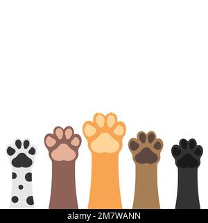 Paws up pets set isolated on white background. Vector illustration. Stock Vector
