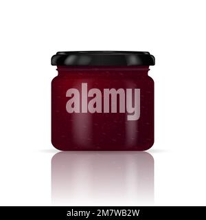 Strawberry jam jar isolated on white background. Vector illustration. Eps 10. Stock Vector