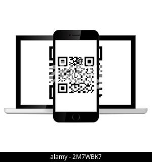 Phone scanned QR code. isolated on white background. Vector illustration. Eps 10. Stock Vector