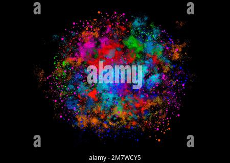 Multicolored watercolor splash blot colorful dots on a black background Stock Photo