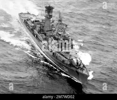 An aerial starboard bow view of the Soviet Kashin class destroyer PROVORNY underway. PHOTO courtesy of Joint Services Recognition Journal. Country: Unknown Stock Photo