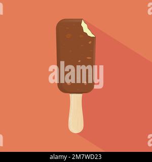 Ice cream with nuts on a stick with long shadow. Vector illustration. Eps 10. Stock Vector