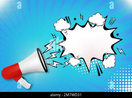 Realistic 3d megaphone on halftone background. Vector illustration. Eps 10. Stock Vector