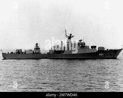 Aerial starboard beam view of a Soviet Koni Class frigate. Country: Unknown Stock Photo