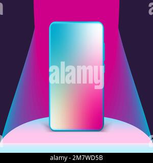 3d smartphone with empty screen for mockup mobile concept. Showcase cellphone frame display minimal scene with device phone. Mobile phone on pedestal Stock Vector