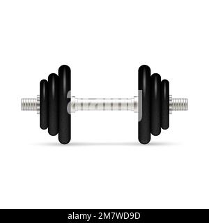 Dumbbell with removable disks isolated on white background. Vector illustration. Front view. Stock Vector
