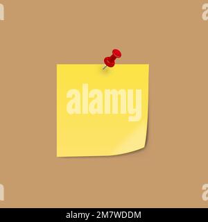 Yellow sticky note with pin. isolated on background. Vector illustration. Eps 10. Stock Vector