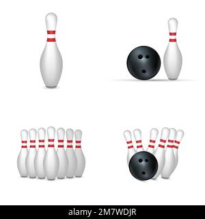 Bowling set isolated on white background. Vector illustration. Stock Vector