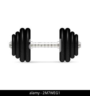 Dumbbell with removable disks isolated on white background. Vector illustration. Front view. Stock Vector