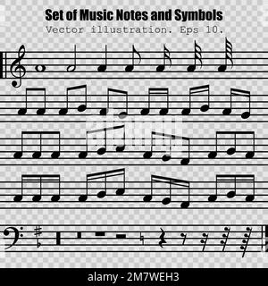 Emblems On Notes Set of many various notes and symbols. Collection musical symbol. Music ...