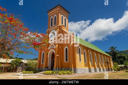 Church Notre Dame de L’Assomption in La Passe (La Digue, Seychelles) Stock Photo