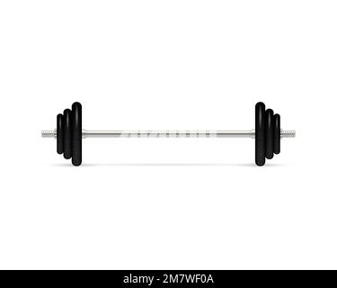 Barbell with removable disks isolated on white background. Vector illustration. Front view. Stock Vector