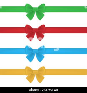Set of decorative red bow with horizontal ribbon. Collection Bow for page decor isolated on white background. Vector illustration. Eps 10 Stock Vector