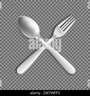 Realistic Fork and spoon isolated on transparent background. Vector illustration. Eps 10. Stock Vector
