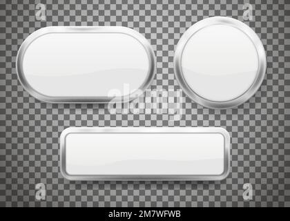 Set of Buttons with chrome frame isolated on transparent background. Vector illustration. Eps 10. Stock Vector
