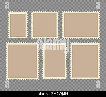 Blank Postage Stamps Frames Set isolated on transparent background. Vector illustration. Eps 10. Stock Vector