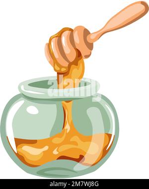 Honey dripping from wooden spoon, organic food Stock Vector