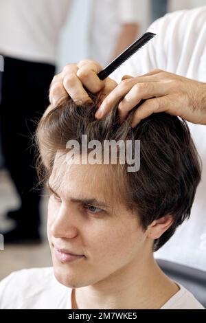 Hairdresser Cutting Hair with Scissors Stock Image - Image of hairdresser,  comb: 84174721