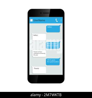 Social network concept. Messenger window on smartphone. Chating and messaging. isolated on white background. Vector illustration. Eps 10. Stock Vector
