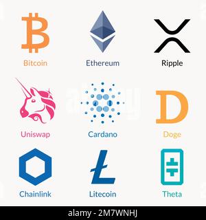 Digital asset logos vector fintech blockchain concept set Stock Vector