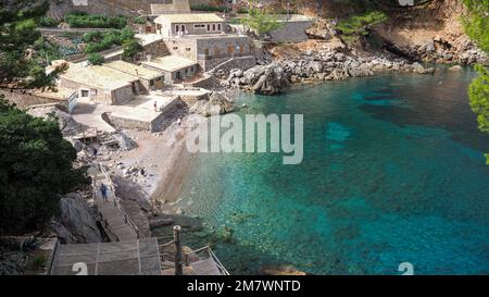 top view of picturesque bay and beach of small village of Sa Calobra, Mallorca, Spain Stock Photo