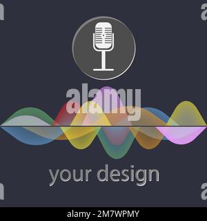 Voice recognition concept. Microphone button with bright voice and sound lines. Vector illustration. Eps 10. Stock Vector