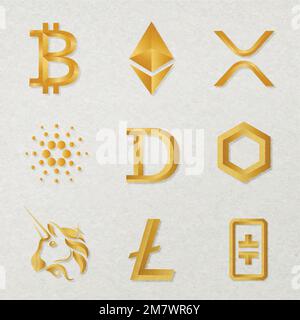 Digital asset icons vector in gold fintech blockchain concept collection Stock Vector