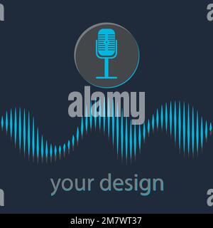 Voice recognition concept. Microphone button with bright voice and sound lines. Vector illustration. Eps 10. Stock Vector