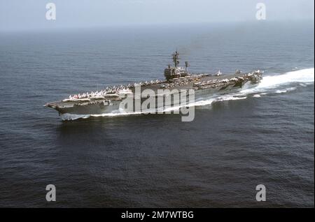 An aerial port bow view of the attack aircraft carrier USS JOHN F. KENNEDY (CVA-67) underway. Country: Mediterranean Sea (MED) Stock Photo