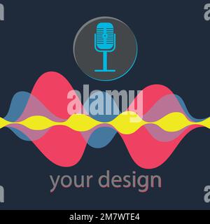 Voice recognition concept. Microphone button with bright voice and sound lines. Vector illustration. Eps 10. Stock Vector