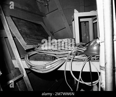 An interior view of the rast control station on the guided missile frigate USS CROMMELIN (FFG 37) at 70 percent completion. Base: Seattle State: Washington (WA) Country: United States Of America (USA) Stock Photo