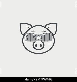 Pig in sunglasses icon isolated on white background. Vector illustration. Eps 10. Stock Vector