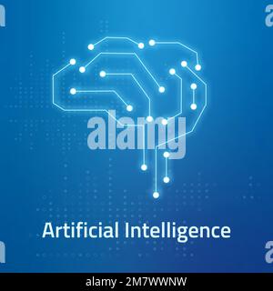 AI brain logo template vector in blue for tech company Stock Vector