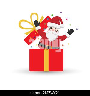 Happy Santa Claus icon in present box isolated on white background. Vector illustration. Eps 10. Stock Vector