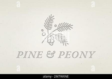 Editable business logo vector with pine and peony text Stock Vector