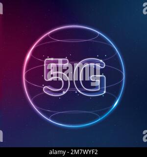 5g network technology icon vector in neon on gradient background Stock Vector