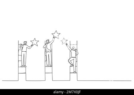 businessman reach stars with stairs on clouds Stock Vector