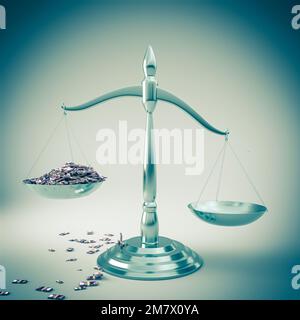 steel scales of justice with wads of euros. 3d render Stock Photo