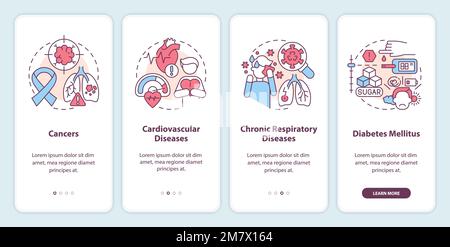 Chronic diseases major groups onboarding mobile app screen Stock Vector