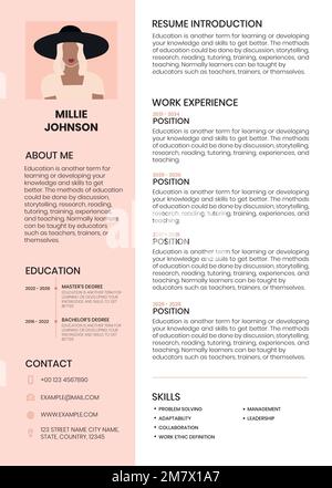 Feminine CV editable template vector resume for entry level and professionals Stock Vector