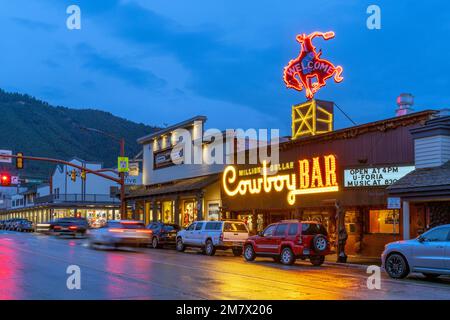 Million Dollar Cowboy Bar, Western Style Bar, Jackson Landmark, Town of Jackson,typical Scene in Autumn  Grand Teton National Park Wyoming,North Ameri Stock Photo