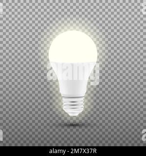 Glowing LED bulb isolated on transparent background. Vector illustration. Eps 10. Stock Vector