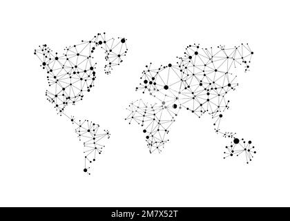 World map with circles and lines. Abstract polygonal world map with points. Global network mesh. Vector illustration. Esp 10. Stock Vector